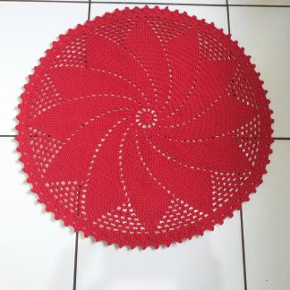 Tapete Redondo Barbante Crochê Vermelho
